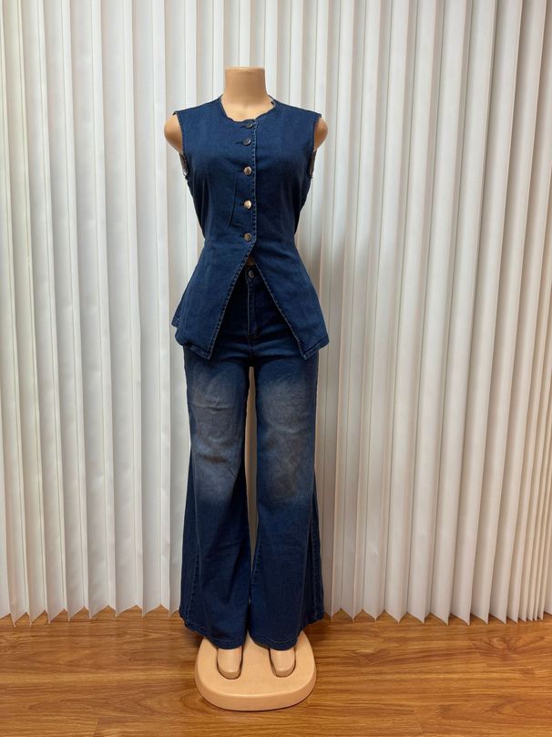 Women's Clothing Washed New Temperament Sleeveless Casual Denim Trousers Suit_mkmklike.com