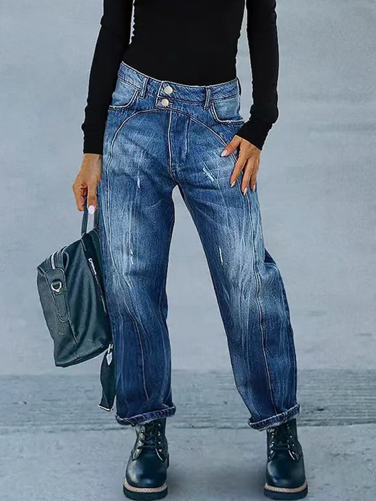 Women's Clothing New Models Women's Washed Denim Trousers Simple Fashion Casual Daily_mkmklike.com