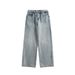 CATTEEIUS Men's Washed Straight-Leg Jeans Vintage Blue Relaxed Fit Casual Streetwear Denim Pants_mkmklike.com