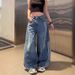 Plus Size Hot Girl Striped Jeans Women 2025 Autumn Design Loose Slimming Scimitar Casual Wide Leg Pants_mkmklike.com