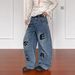 Men's Retro High Street Embroidered Letter Multi Pocket Wide Leg Trousers Curved Blade Design Trendy Brand Cross Border Niche_mkmklike.com