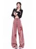 Dopamine Girl Outfit: Embroidered Straight-Leg Jeans For Women, Autumn American Retro High-Waisted Star Pattern Wide-Leg_mkmklike.com