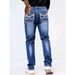 Men's Slim Fit Stretch Denim Jeans - Classic Blue Washed Straight Leg Pants With Embroidery Detail (S-2XL, Blue/Light Blue)_mkmklike.com