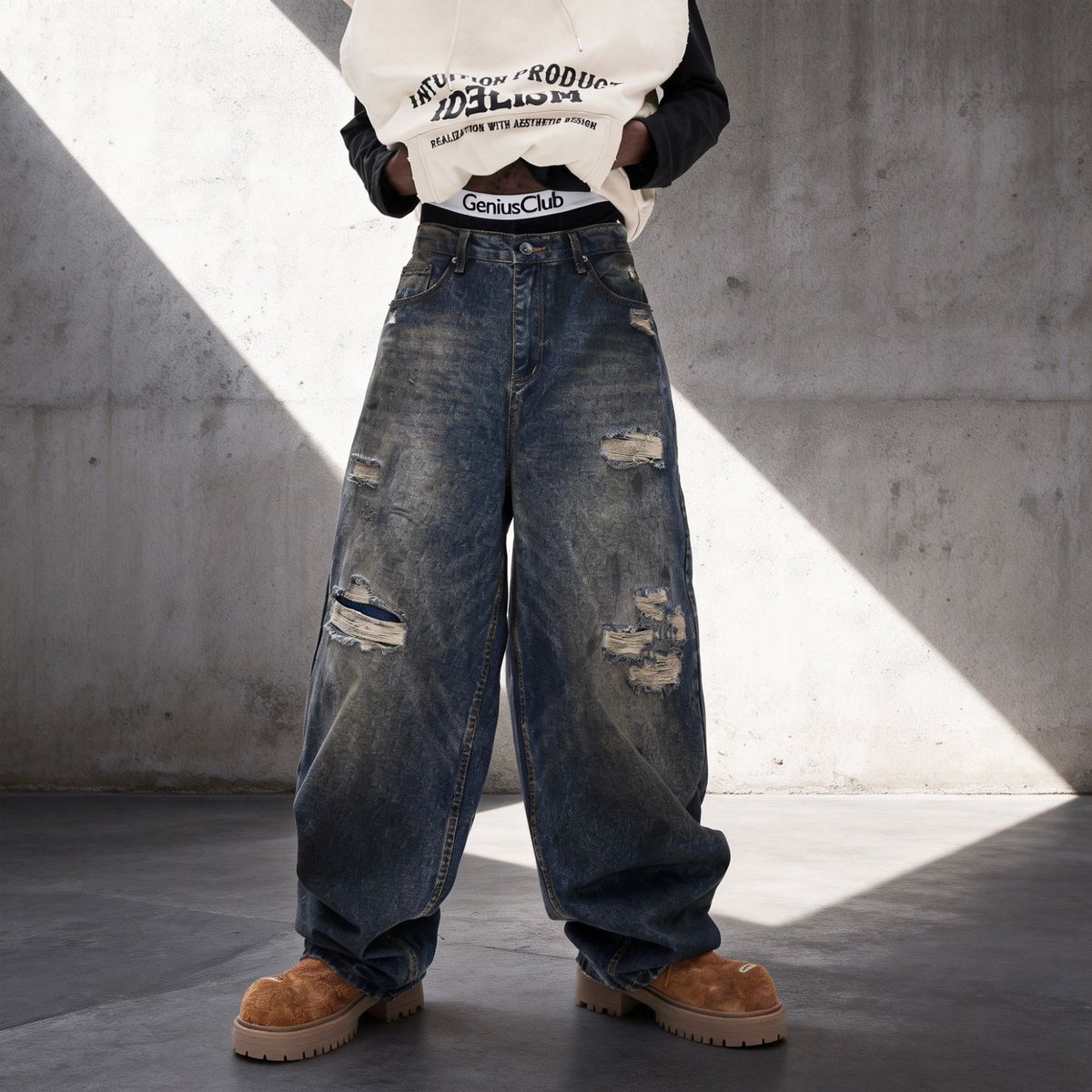 Men's Clothing Distressed Graffiti Jeans – Vintage Washed Blue Denim Pants With Hand-Painted Details & Fake Rips (Straight Cut, Low-Rise,S-3XL)_mkmklike.com