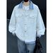 Unisex Trendy Faux Plaid Patchwork Denim Jacket Autumn American Style Two Piece Workwear Casual Streetwear Polyester Slight Stretch_mkmklike.com