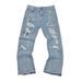Vintage Washed Distressed Splatter Paint Hip-Hop Straight Leg Jeans For Men & Women – Cotton Denim With Artistic Design_mkmklike.com