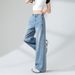 Light Blue Tencel Wide-leg Jeans For Women, Summer Thin Style, 2026 New Model, High-waisted, Slimming, Drapey, Loose_mkmklike.com