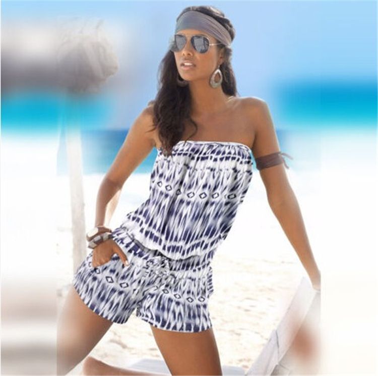 Women"s New Summer Fashion Bra Off Shoulder Printed Jumpsuit _mkmklike.com