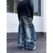 Vintage Distressed Patchwork Jeans – Raw Hem Wide-Leg Denim Pants With Contrast Stitching For Men & Women (S-3xl)_mkmklike.com