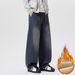 Fleece Silk Casual Pants Men's Pleated Imitation Jeans Men's Fleece Pants Men's Pants Men's_mkmklike.com
