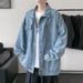 Washed Denim Men's European And American Hiphop Trendy Brand High Street Lapel Jacket Loose Multi-Pocket Workwear Top_mkmklike.com