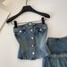 Retro Denim Strapless Vest And Pleated Skirt Two-Piece Set For Women Slim Fit Summer Outfit Youthful And Flattering_mkmklike.com