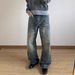 Men's Washed Ghost Claw Cat Whiskers Honeycomb Denim Jeans Old Money Cleanfit Street Wide Leg Casual Retro Distressed Jeans_mkmklike.com