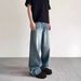 American High Street Cleanfit Vintage Blue Jeans For Men Spring Autumn Trendy Straight Versatile Wide-Leg Long Pants_mkmklike.com