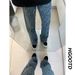 Letter Jacquard Curved Blade Jeans Men's Summer Trendy Brand Vibe Pants American High Street Straight Leg Slightly Flared Trousers_mkmklike.com