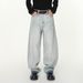 Men's Clothing Korean Distressed Wide-Leg Jeans – Cropped Frayed Hem, Asymmetrical Cut, Light Wash, No-Stretch Cotton Blend (Pale Blue)_mkmklike.com