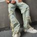 REPPUNK Men's Vintage American Wide Leg Jeans - High Street Baggy Denim Pants With Distressed & Washed Finish_mkmklike.com