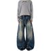 Vintage Washed Ink Splatter Jeans – Distressed Wide Leg, Unisex High Street Pants With Cutaway Details_mkmklike.com