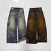 Men's Clothing New American High Street Straight Yellow Mud Dyed Jeans Loose Men And Women Retro Long Pants Trendy Boys Mud Colored Pants_mkmklike.com