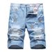 Men's Distressed Denim Shorts With Diamond Star Embroidery - Slim Fit Casual Ripped Jeans Shorts For Men_mkmklike.com