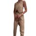 Women's Clothing solid color round neck button top temperament straight pants suit_mkmklike.com