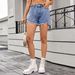 Summer Women's Adjustable Waist Denim Shorts Versatile Washable Solid Color Polyester England Style Fashion Spring/Autumn Clothing_mkmklike.com