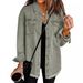 Women's Distressed Denim Shirt Jacket Long Sleeve Oversized Vintage Coat, Cotton Blend Polo Collar Streetwear, Washed & Frayed Hem For Casual Fall_mkmklike.com