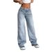 Women's High Waist Wide Leg Jeans Smoky Gray Washed Retro Style Loose Fit Mopping Pants For Autumn Winter Fashion_mkmklike.com