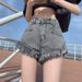 Women’s Clothing Summer New Style Small Pink Denim High Waist Hot Girl Raw Edge Loose Shorts New Style Tassel Hot Pants_mkmklike.com
