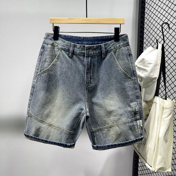 Men's Retro Denim Shorts Patchwork Trendy Loose Straight Leg Five Point Mid Length Summer New Style_mkmklike.com