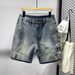 Men's Retro Denim Shorts Patchwork Trendy Loose Straight Leg Five Point Mid Length Summer New Style_mkmklike.com