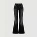 Black Washed Flared Jeans for Women Rhinestone Embroidered Pockets Customizable Direct Factory Stock_mkmklike.com