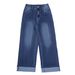 TK197 Women's Retro High-Waisted Straight Leg Jeans Dark Blue Washed Wide Leg Pants_mkmklike.com