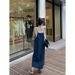 ELLE ELLE Strappy For Women 2025 Summer New Loose Age-Reducing Slit Denim Long Dress Thin Style Student Girl Trendy_mkmklike.com