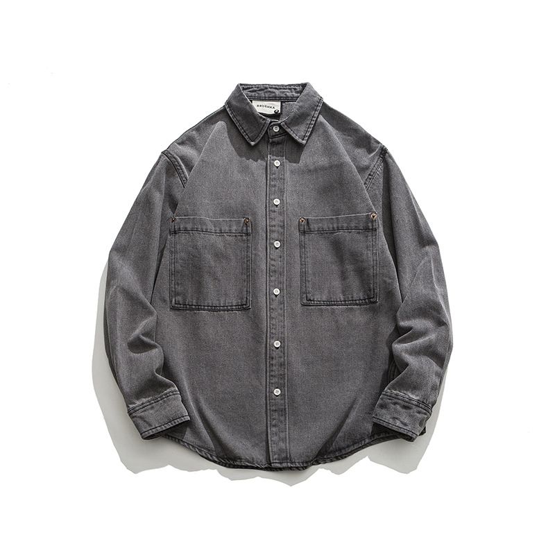 Men's Clothing Retro Denim Shirt Trendy Casual Jacket Long Sleeved Layered Shirt High End Wear_mkmklike.com