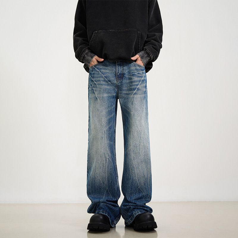 Nordmann Men's Flared Jeans European American Style Loose Wide-Leg Draped Casual Spring And Autumn Design Straight Long Pants_mkmklike.com