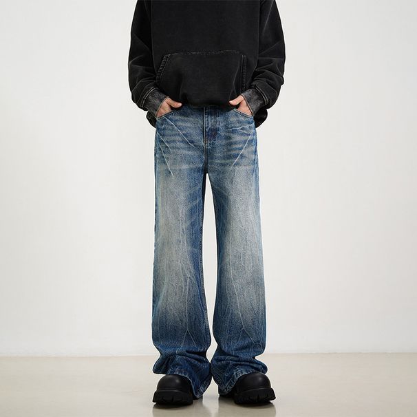 Nordmann Men's Flared Jeans European American Style Loose Wide-Leg Draped Casual Spring And Autumn Design Straight Long Pants_mkmklike.com