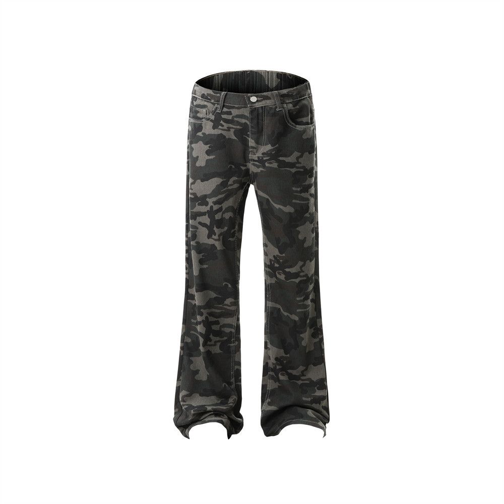 American Style Camouflage Denim Casual Loose Street Fashion Men's Outdoor Functional Vibe Flared Pants_mkmklike.com