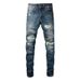 Loom European And American Trendy Brand Ripped Jeans Casual Slim Fit Inlaid Patch Men's Denim Long Pants 9309_mkmklike.com