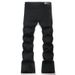 Men's Slim Fit Bootcut Denim Pants Black Flared Ripped Jeans with Embroidery High Street Fashion Casual Wear_mkmklike.com