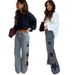Women's Fashion Casual Straight Leg Jeans Five Pointed Star Detail Loose Fit European American Style_mkmklike.com