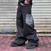 Vintage Americana Patchwork Bowie Jeans for Men Relaxed Wide-Leg Denim Pants Distressed Wash Black S-3XL_mkmklike.com