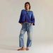 Women's Fashion High Waist Straight Leg Jeans Patchwork Appliqué Ink Splatter Washed American Retro Style Drawstring_mkmklike.com