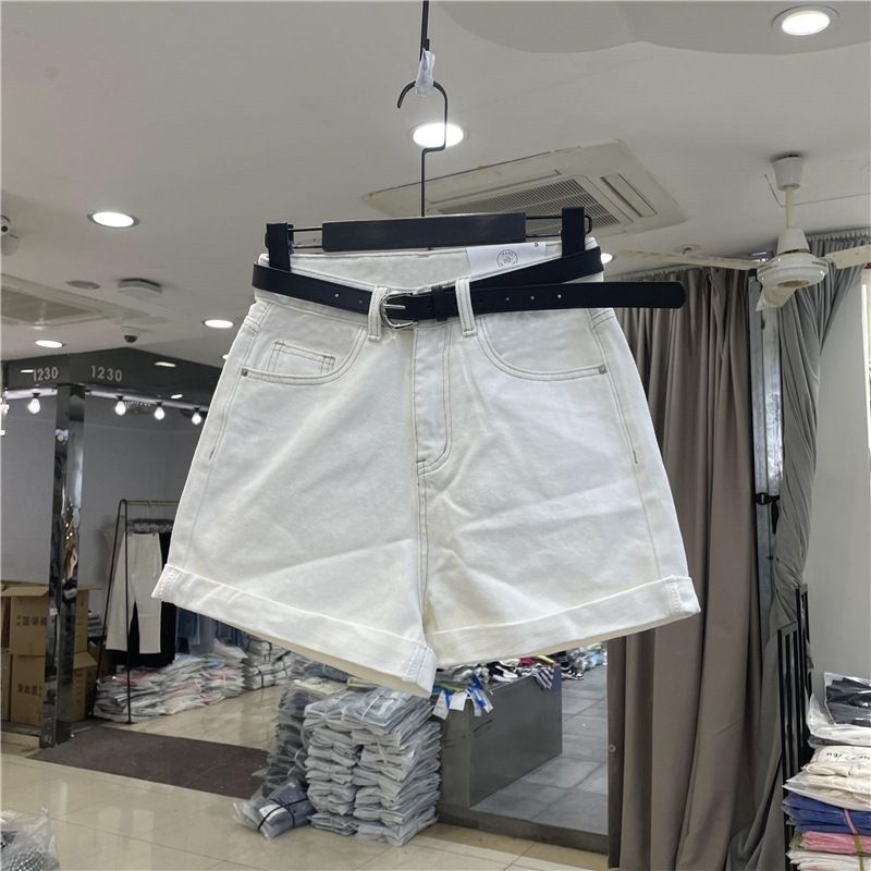 Plus Size High-Waisted Loose Denim Shorts For Women Slimming Wide-Leg A-Line Casual Rolled-Up Thin Hot Pants_mkmklike.com