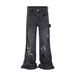 Men's Black Distressed Washed Denim Flared Jeans High Street Style Vibe Cool And Edgy Fashion for Men_mkmklike.com