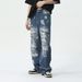Men's Clothing Hip-Hop Style Heavyweight Distressed Straight Jeans For Men - Trendy Streetwear Denim Pants (Blue, S/M/L/XL)_mkmklike.com