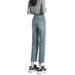 Spring And Autumn New Popular Straight-Leg Jeans For Women, High-Waisted, Loose, Slimming, Light-Colored, Nine-Point_mkmklike.com
