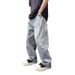 Men's Ripped Jeans Washed Loose Fit Ink Splatter Distressed Casual Long Pants Midweight Cotton Wide Leg Black Blue_mkmklike.com