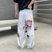 Men's Streetwear Cross Embroidery Denim Jeans - Relaxed Straight Leg Boyfriend Pants For Couples Street Style_mkmklike.com