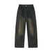 Vintage Washed Men's Straight Leg Jeans With Big Pockets | Distressed Denim Pants For Spring & Summer | American Streetwear Style_mkmklike.com